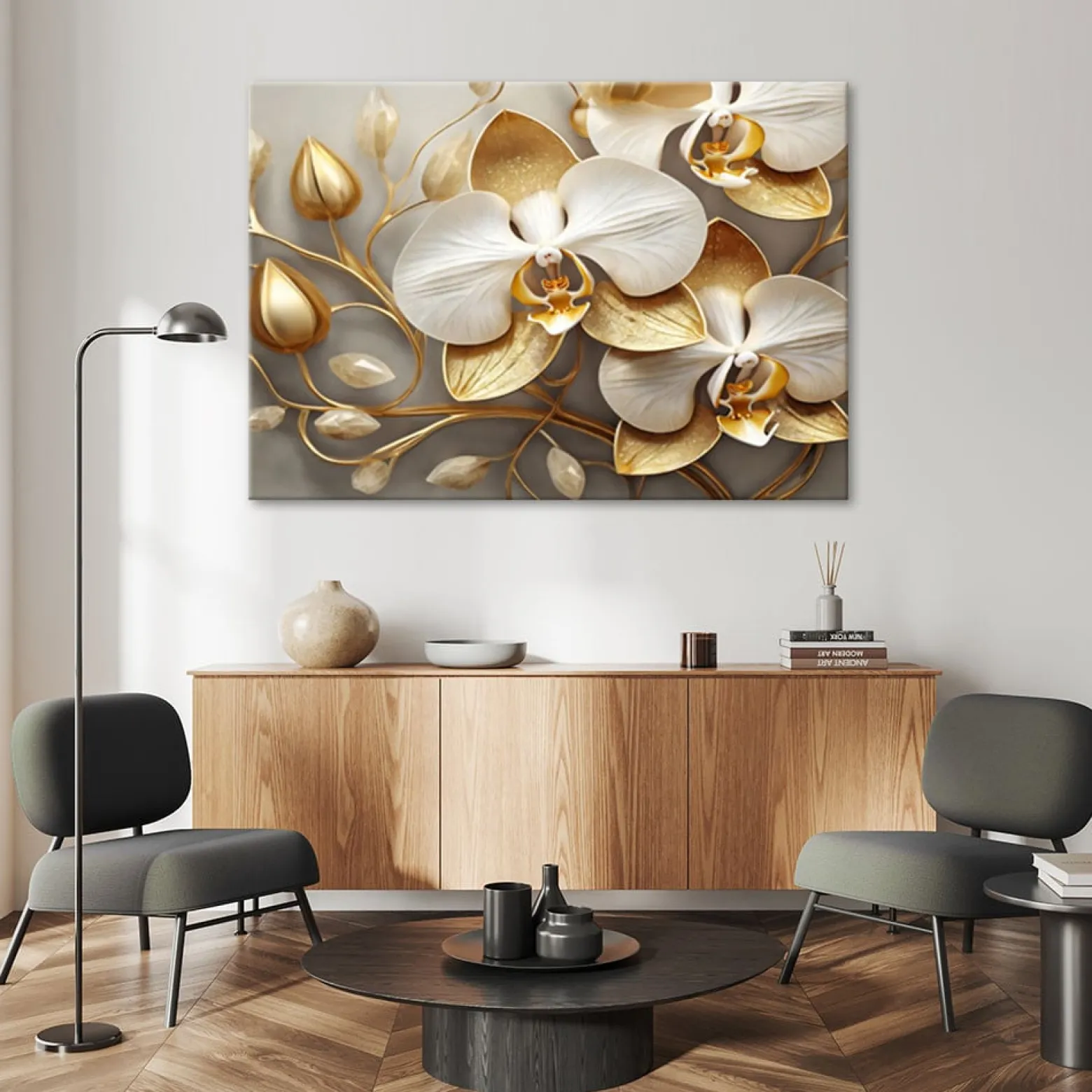 Feeby Obraz, Orchidea glamour złoty 60x40