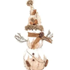 Figurka Bałwanek 51 cm z drewna i kory biały/naturalny