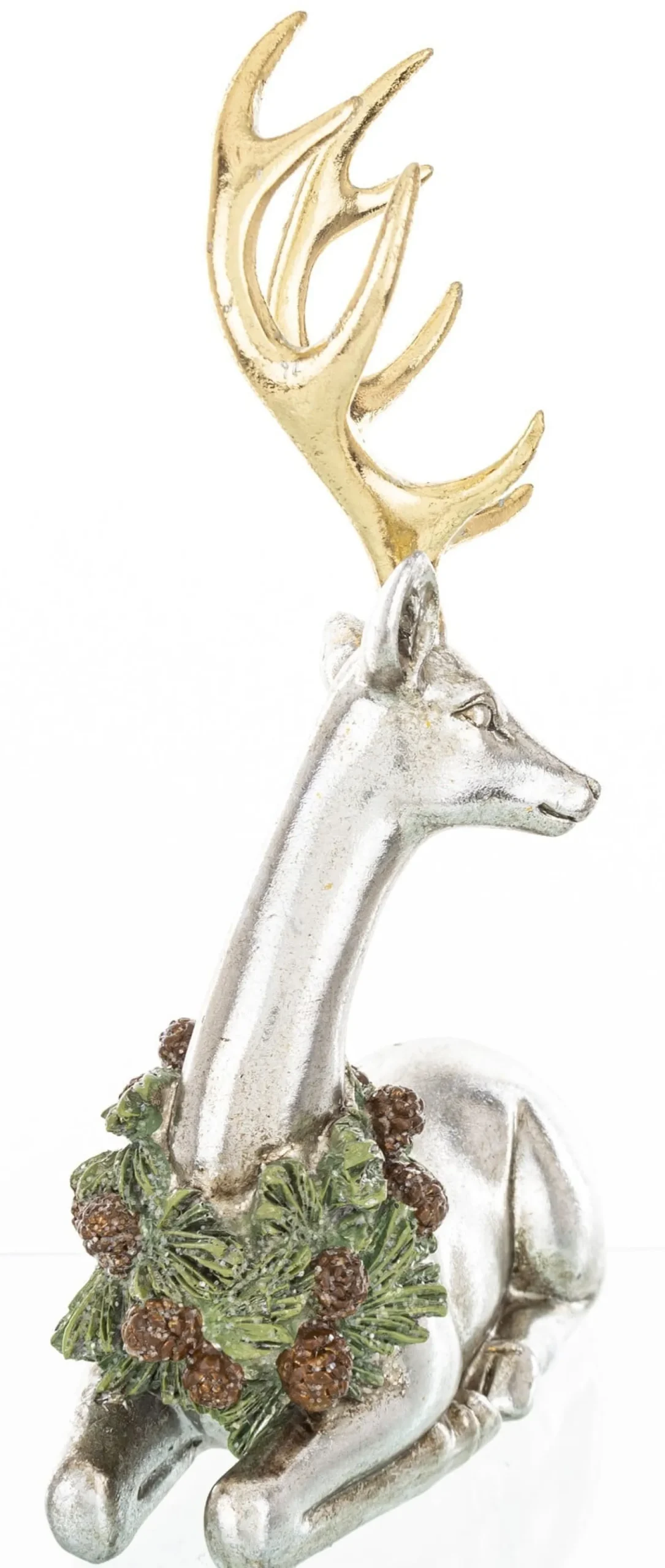 Figurka - renifer 22x16 cm leżący ze złotym porożem