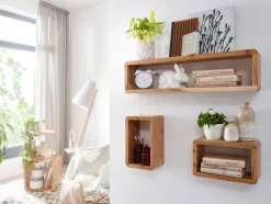 FineBuy Półka ścienna lite drewno akacjowe brązowy 80 cm