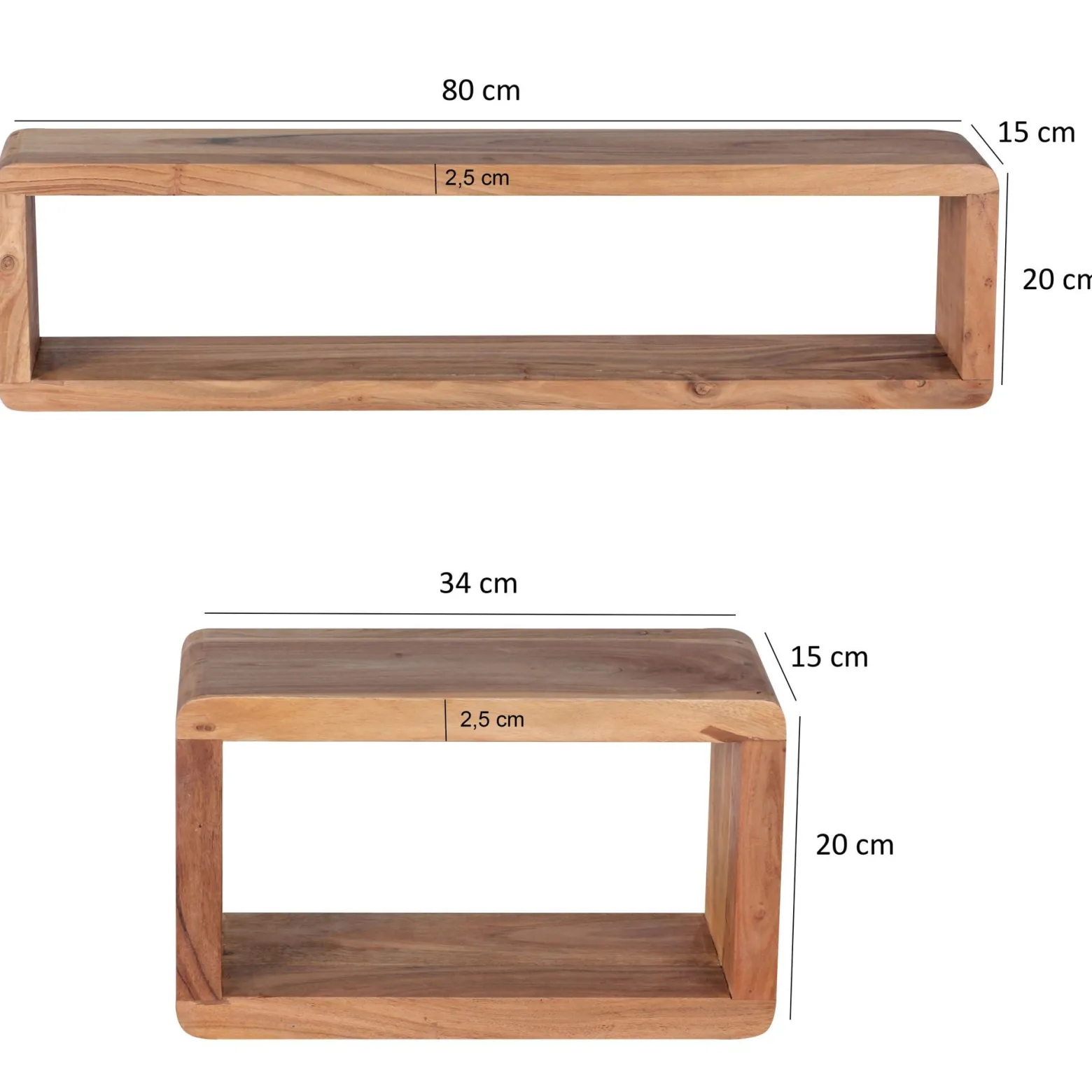FineBuy Półka ścienna lite drewno akacjowe brązowy 80 cm