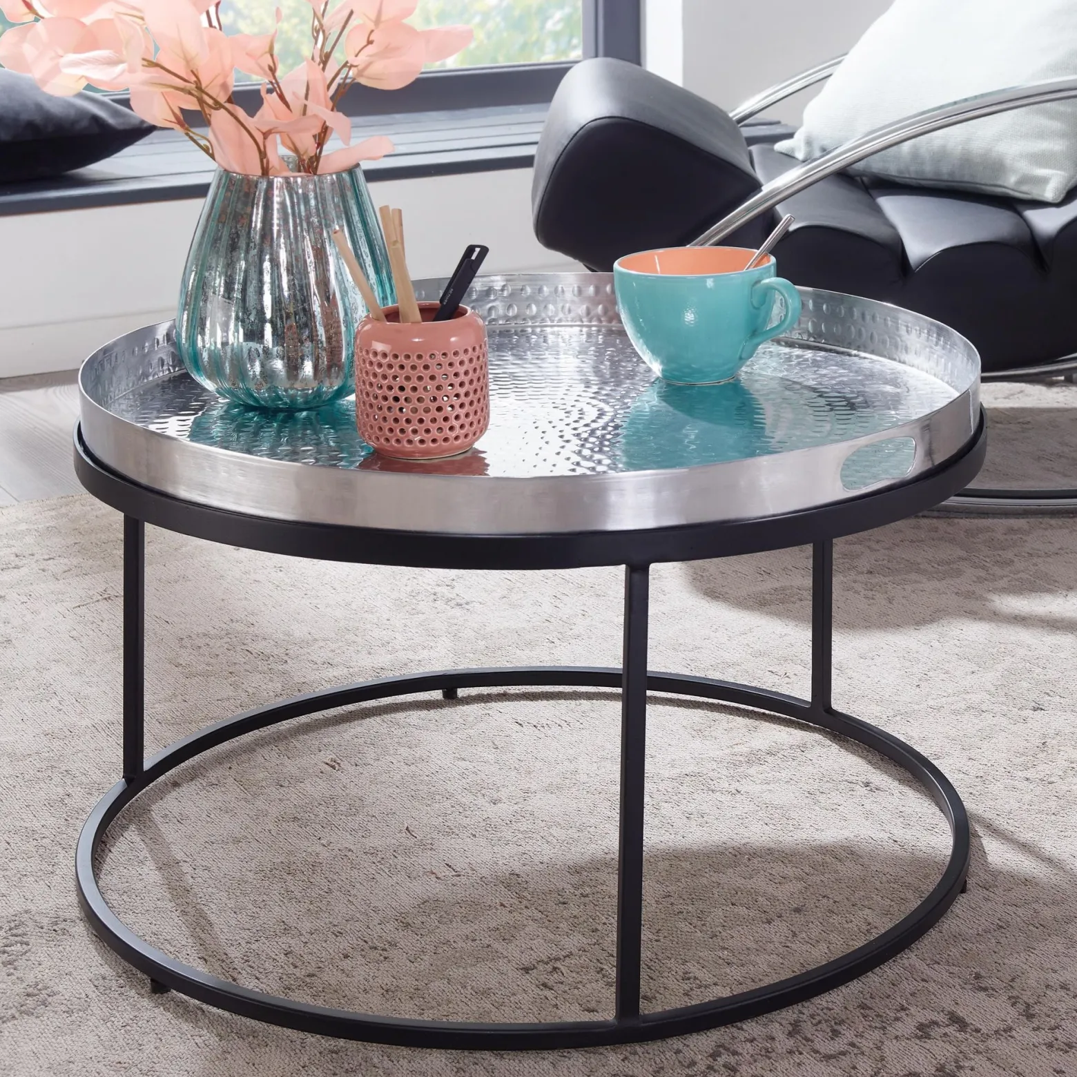 FineBuy Stolik kawowy metal srebrny
