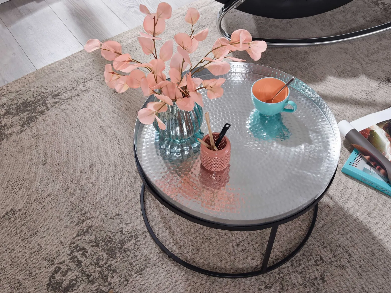 FineBuy Stolik kawowy metal srebrny