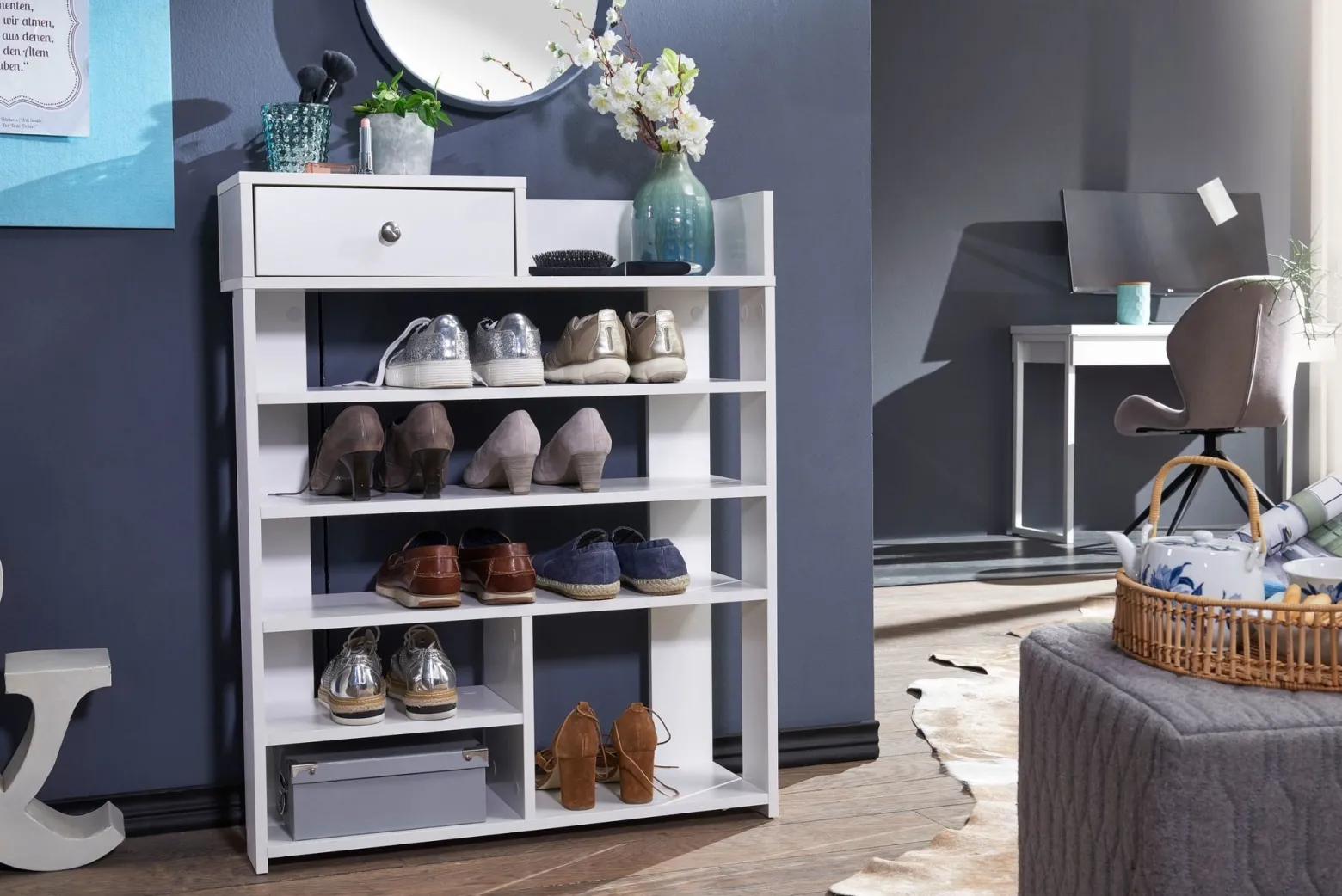FineBuy Szafka na buty płyta meblowa biały