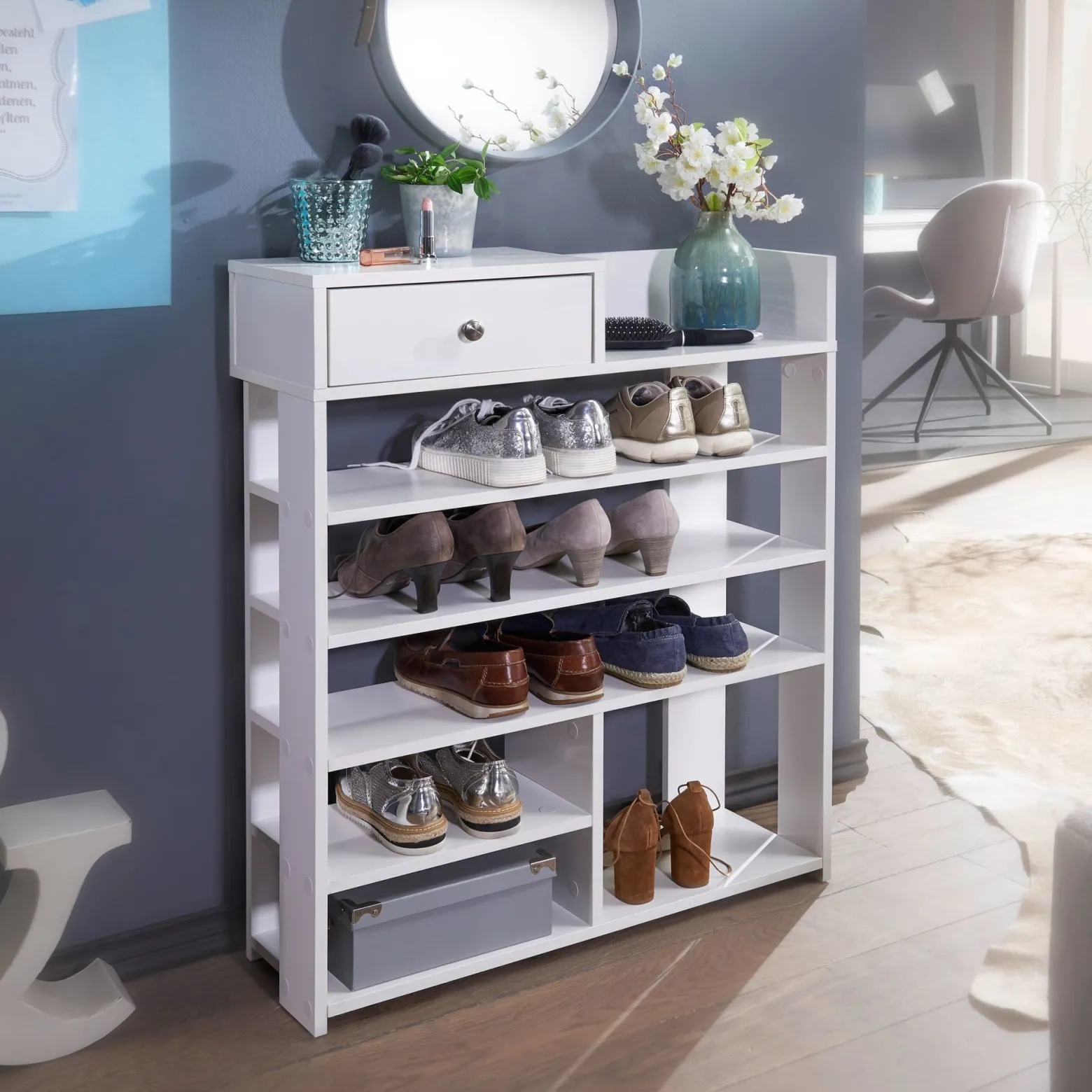 FineBuy Szafka na buty płyta meblowa biały