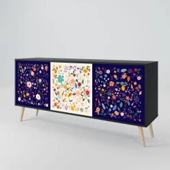 FLORAL COMBINATION Komoda 3 drzwi Czarna-Bukowa skośna