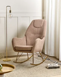 Fotel bujany tapicerowany boucle metalowe nogi beżowy