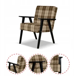 Fotel PRL zestaw retro vintage SOLER Family Meble krata brązowo - beżowa
