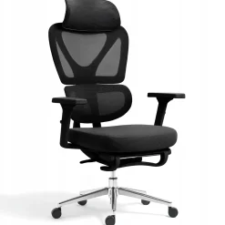 Fotel biurowy ergonomiczny krzesło zagłówek regulacja podnóżek KB107 czarny