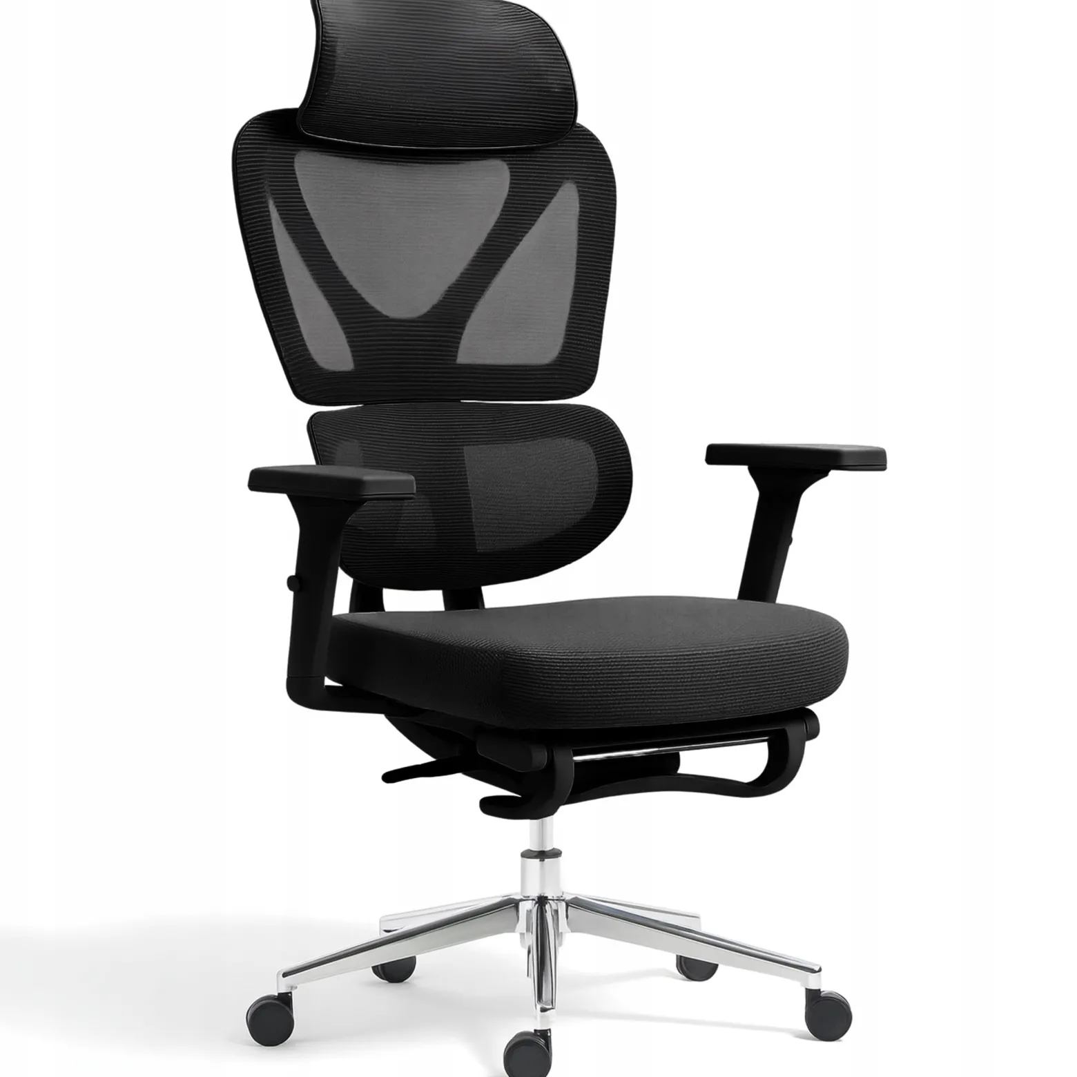 Fotel biurowy ergonomiczny krzesło zagłówek regulacja podnóżek KB107 czarny