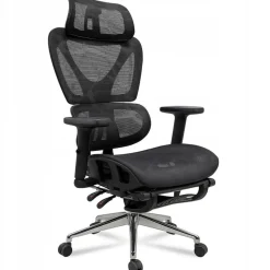 Fotel biurowy ergonomiczny krzesło zagłówek regulacja podnóżek KB106 czarny