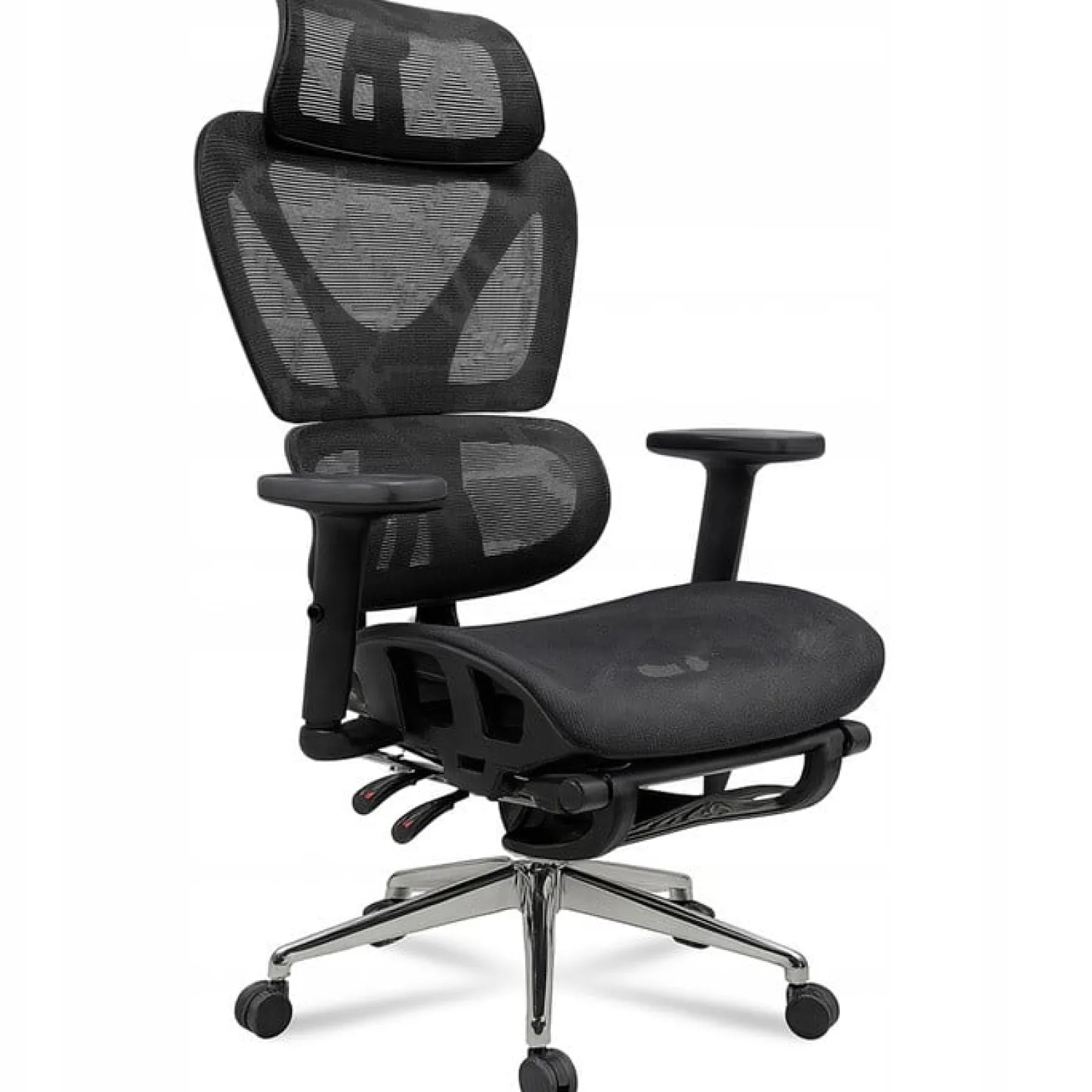 Fotel biurowy ergonomiczny krzesło zagłówek regulacja podnóżek KB106 czarny