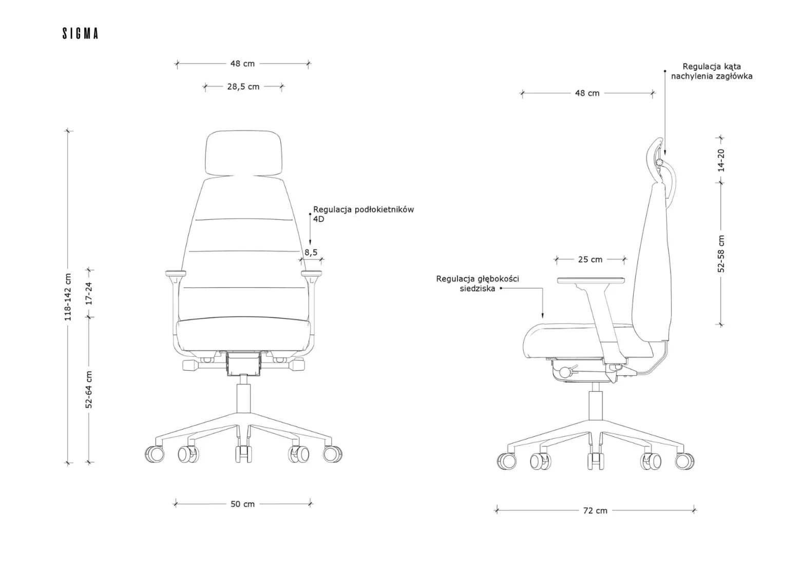 Fotel biurowy ergonomiczny Sigma czarny tkanina