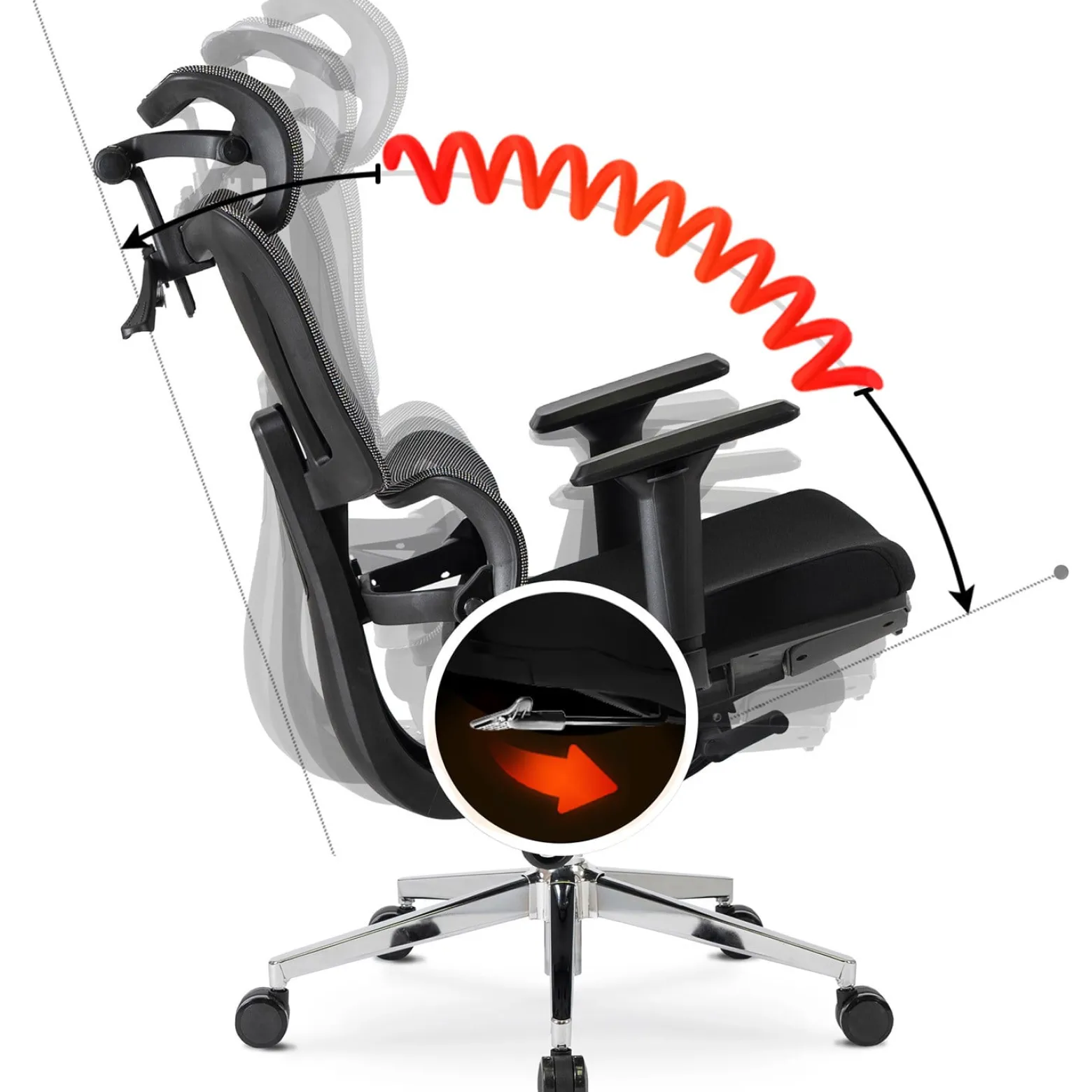 Fotel Biurowy Krzesło Obrotowe Ergonomiczny z Podnóżkiem Czarny DELSIN