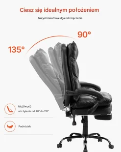 Fotel biurowy managerski z podnóżkiem i poduszką lędźwiową czarny