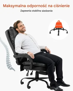 Fotel biurowy managerski z podnóżkiem i poduszką lędźwiową czarny