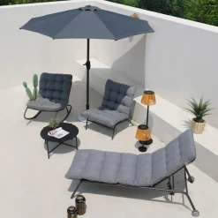 Fotel Bujany VIBE Ogrodowy z Poduszką Stalowy Czarny Szary 115 Cm