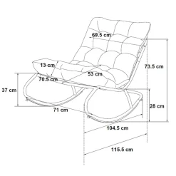 Fotel Bujany VIBE Ogrodowy z Poduszką Stalowy Czarny Szary 115 Cm