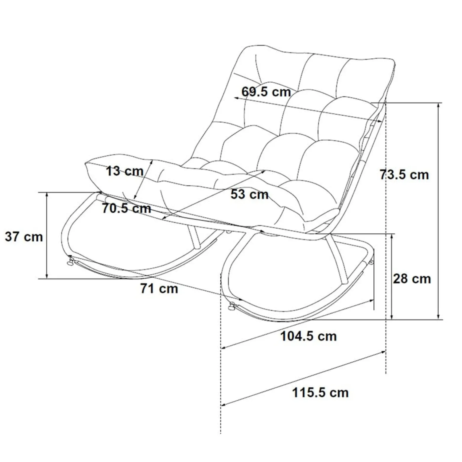 Fotel Bujany VIBE Ogrodowy z Poduszką Stalowy Czarny Szary 115 Cm
