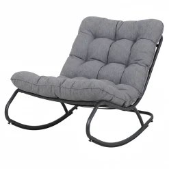 Fotel Bujany VIBE Ogrodowy z Poduszką Stalowy Czarny Szary 115 Cm