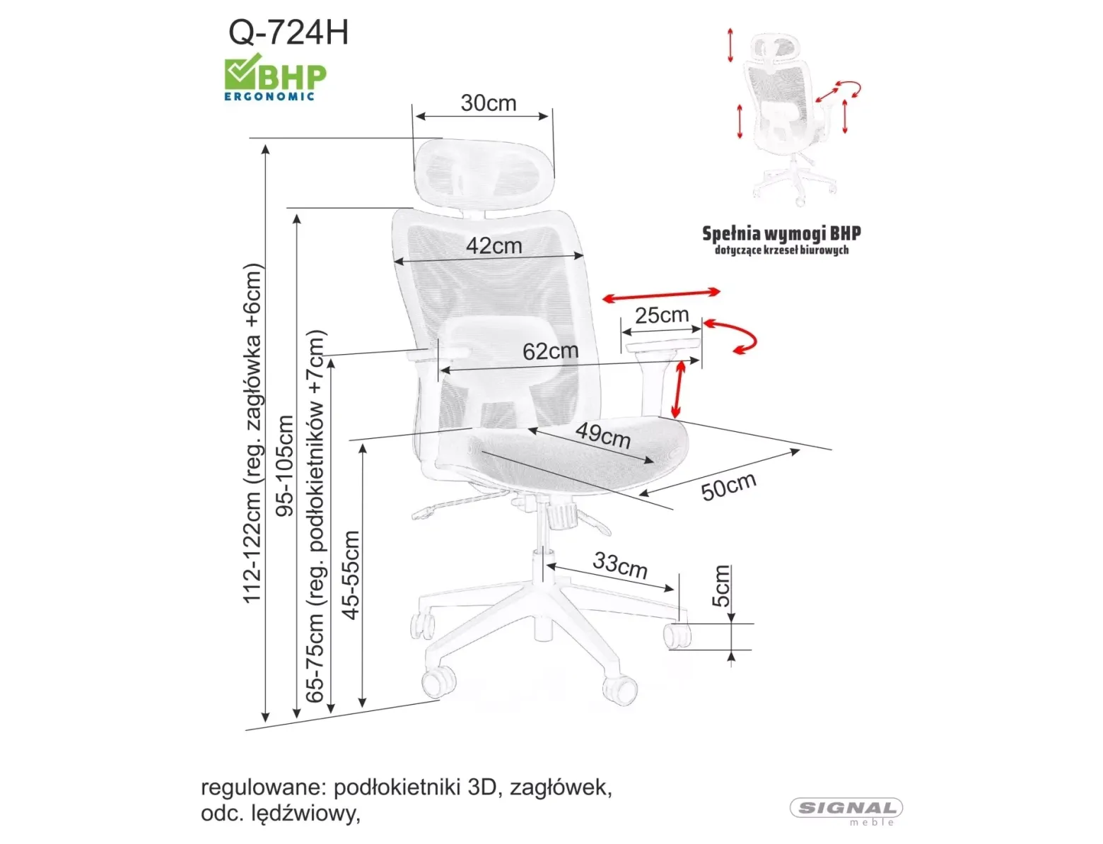 Fotel ergonomiczny Q-724H szary