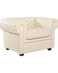 Fotel krzesło chesterfield skóra kremowy