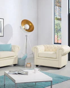 Fotel krzesło chesterfield skóra kremowy