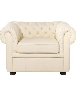 Fotel krzesło chesterfield skóra kremowy