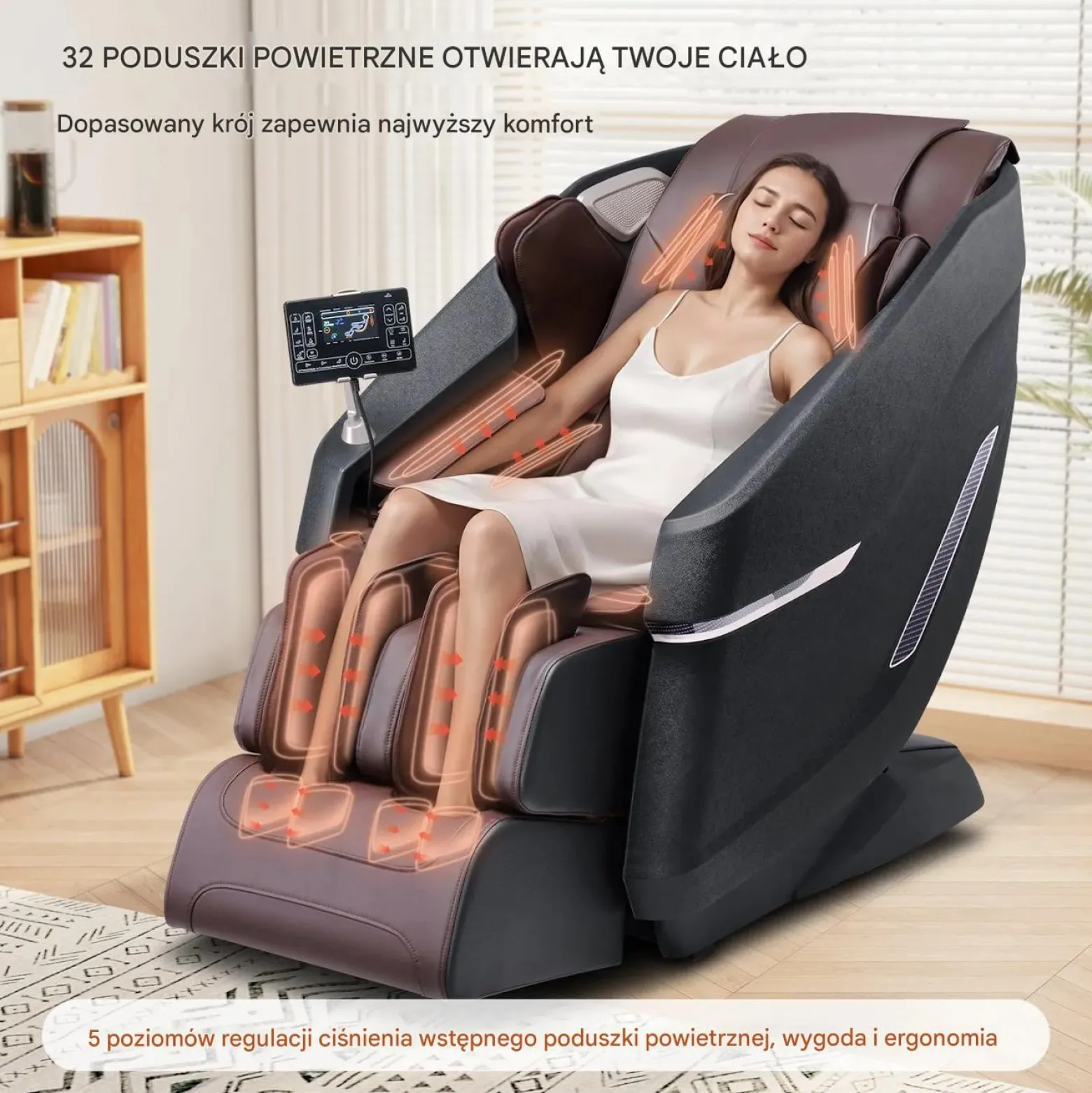 Fotel masujący 3D Shiatsu SL-Track z podgrzewaniem i głośnikiem, relaks