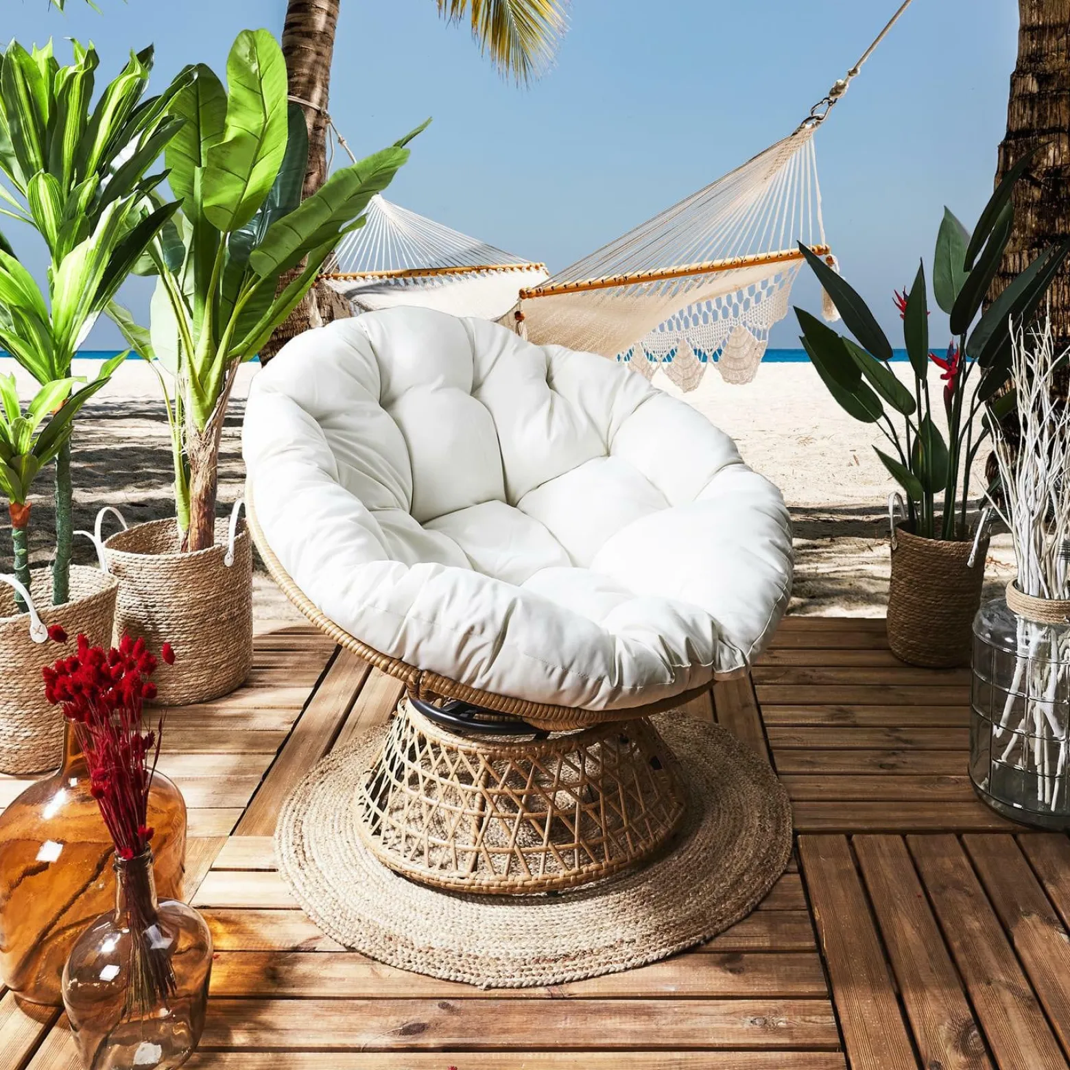 Fotel obrotowy Cancun pleciony okrągłe siedzisko z poduszką