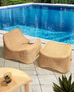 Fotel ogrodowy z otomaną AIGANI Rattan Naturalny