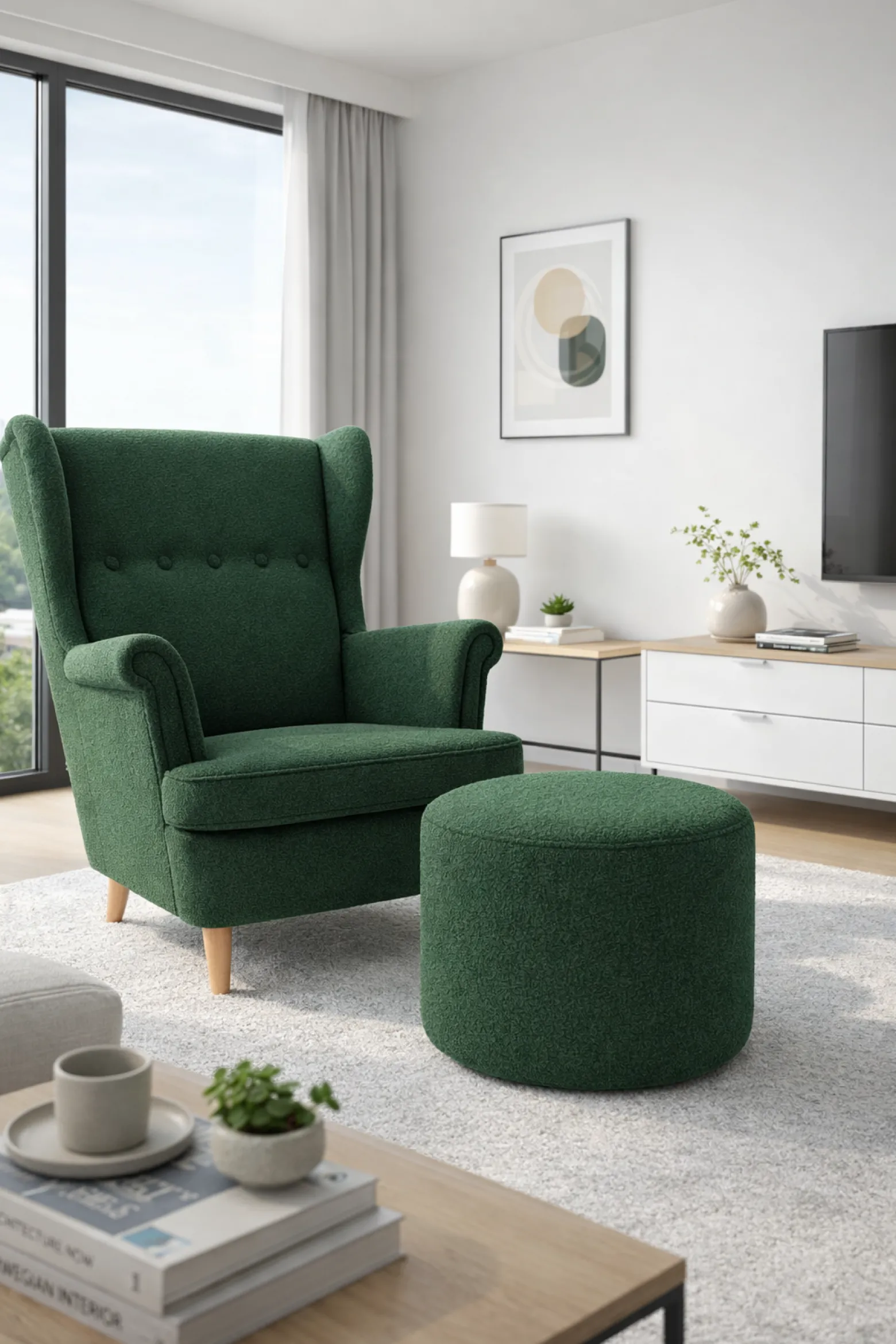 Fotel uszak boucle+ pufa abriamo 09