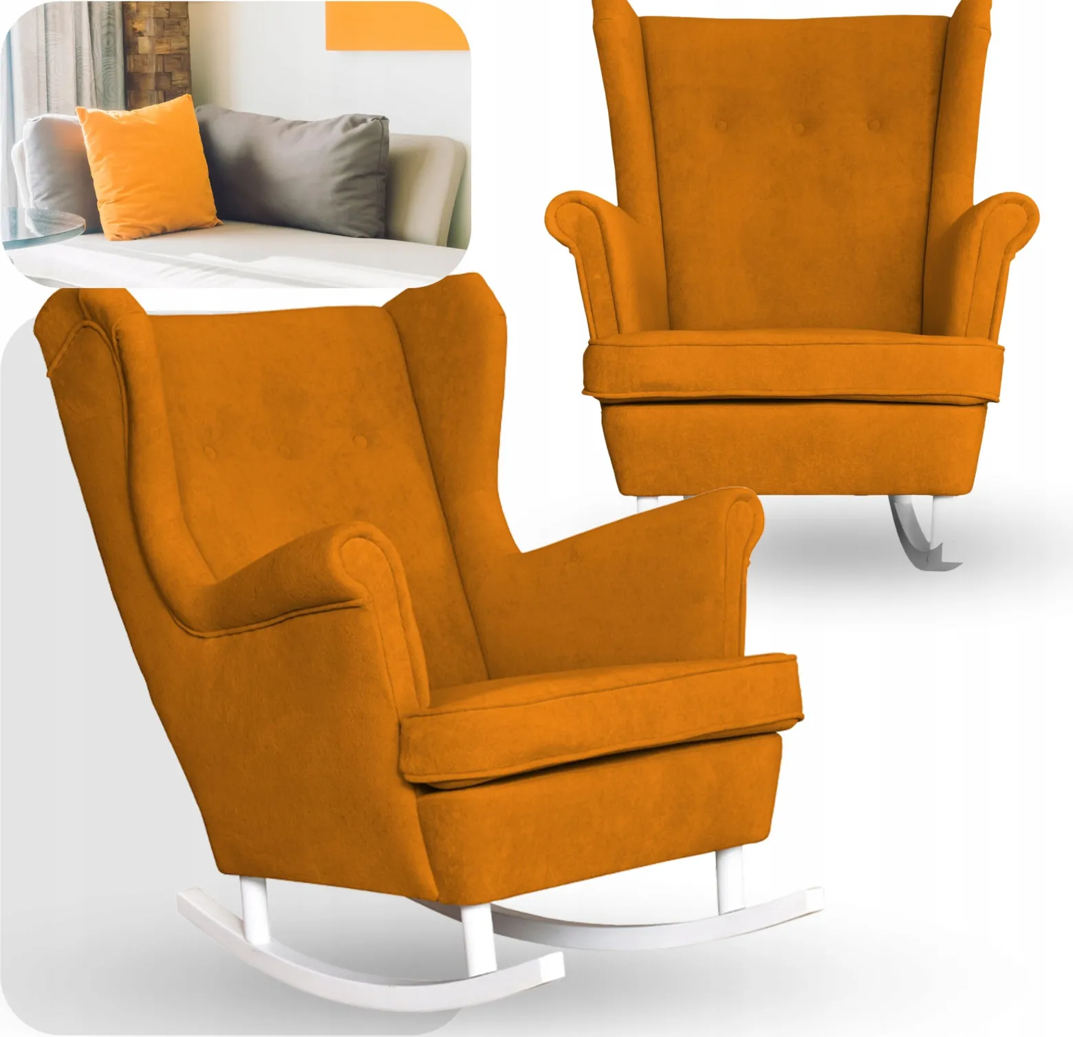 Fotel uszak bujany skandynawski welur Hunter Family Meble musztardowy