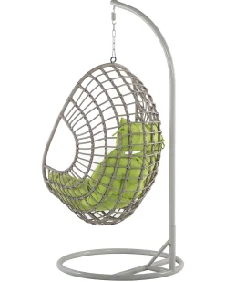 Fotel wiszący beżowoszary rattan poduchy