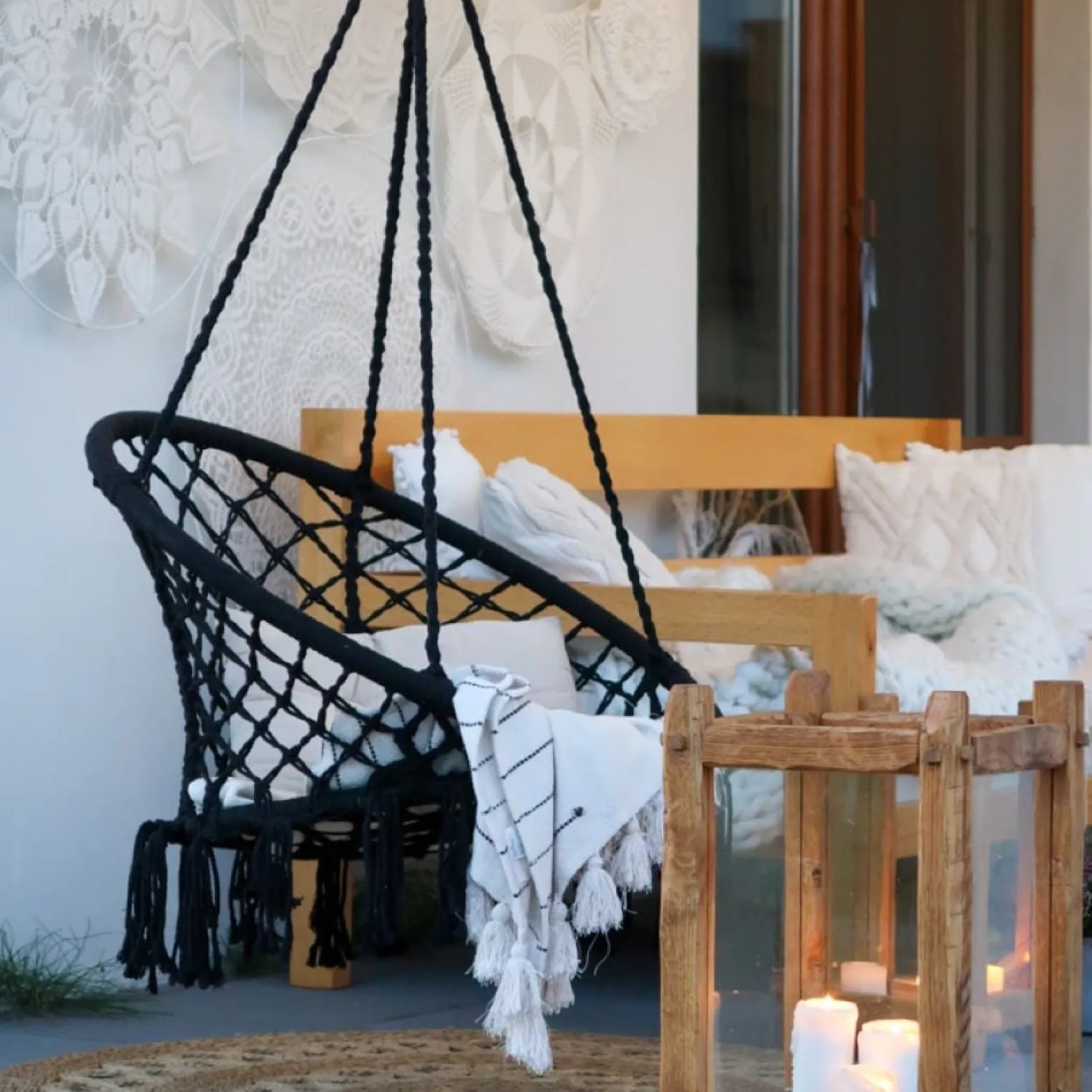 Fotel wiszący czarny Boho bocianie gniazdo