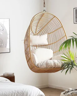 Fotel wiszący jajo bujane rattan beżowy
