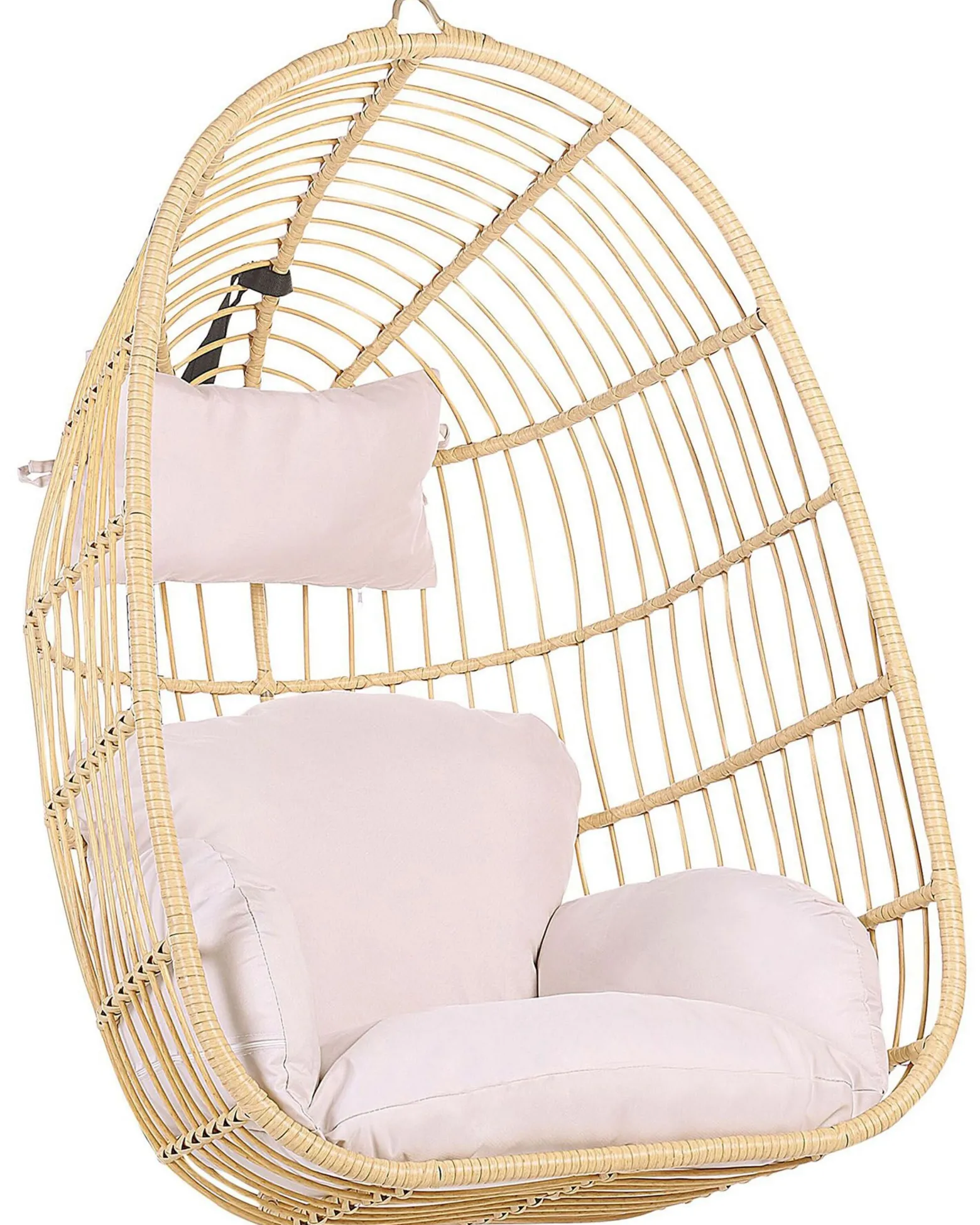 Fotel wiszący jajo bujane rattan beżowy