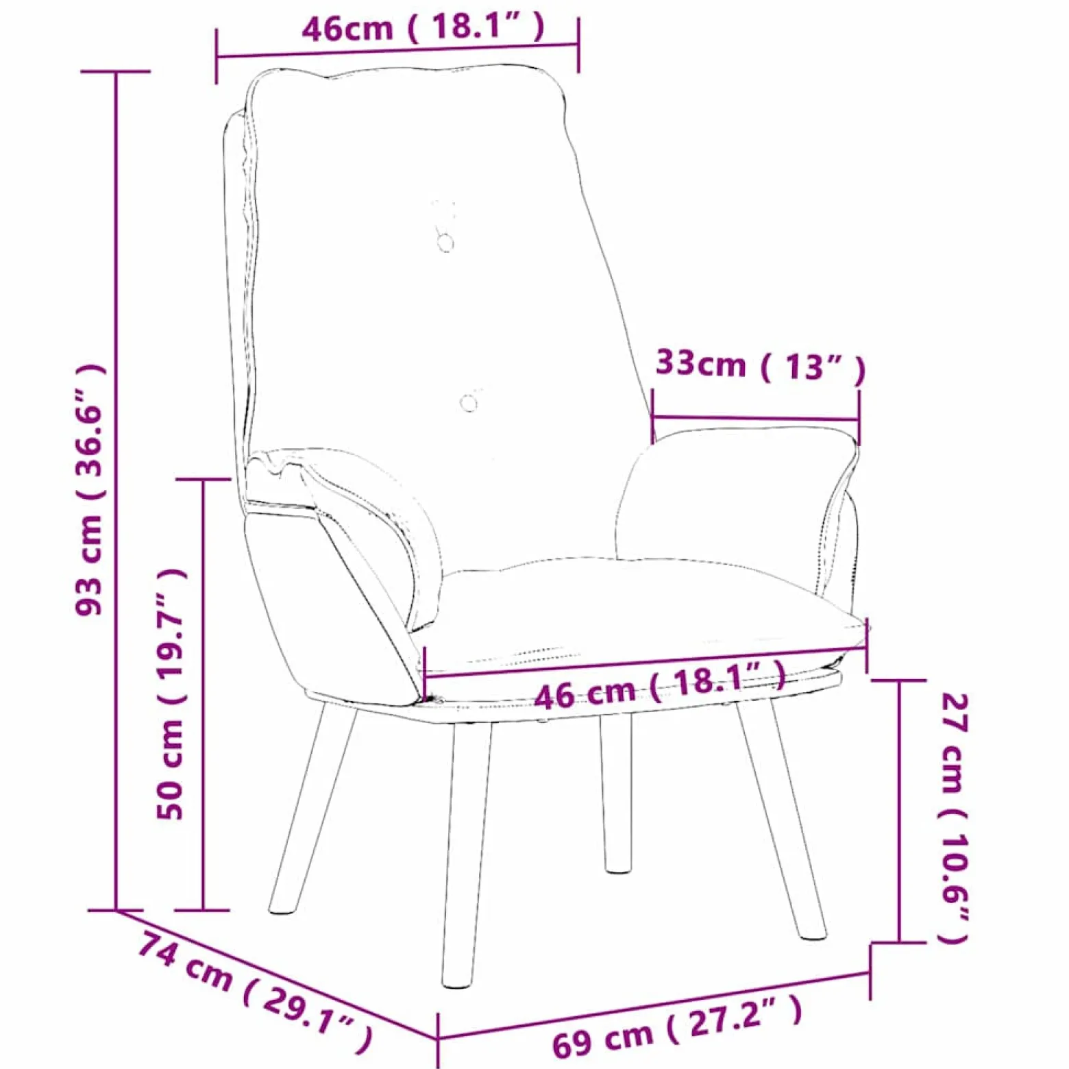 Fotel Wypoczynkowy Różowy Tapicerowany Do Salonu Pokoju 69 x 74 x 93 cm