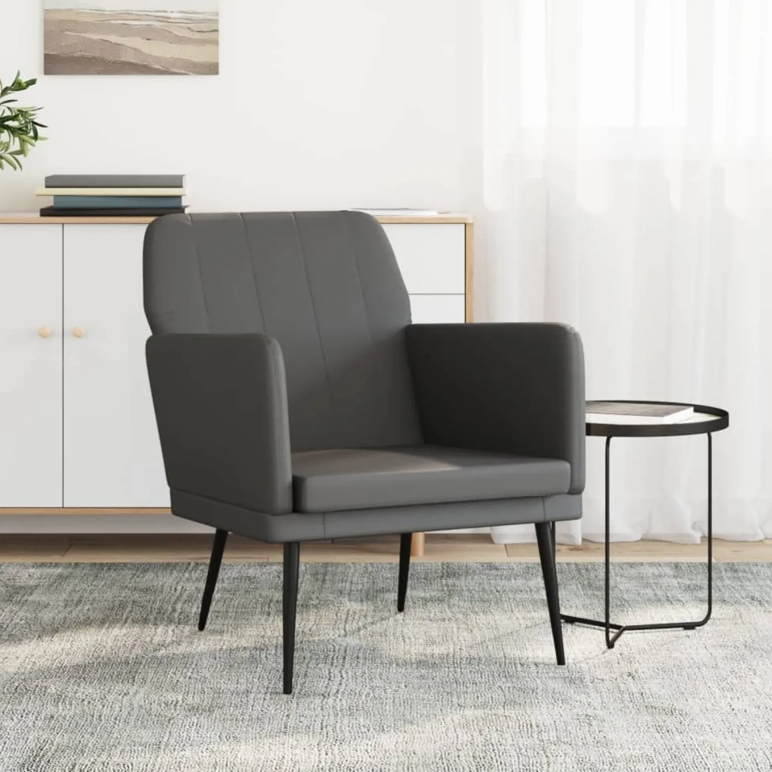 Fotel Wypoczynkowy Szary Ekoskóra Tapicerowany Do Salonu Pokoju 61x78x80 cm