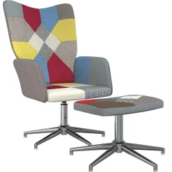 Fotel z Podnóżkiem Fotel Wypoczynkowy Do Salonu Tapicerowany Patchwork
