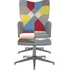 Fotel z Podnóżkiem Fotel Wypoczynkowy Do Salonu Tapicerowany Patchwork
