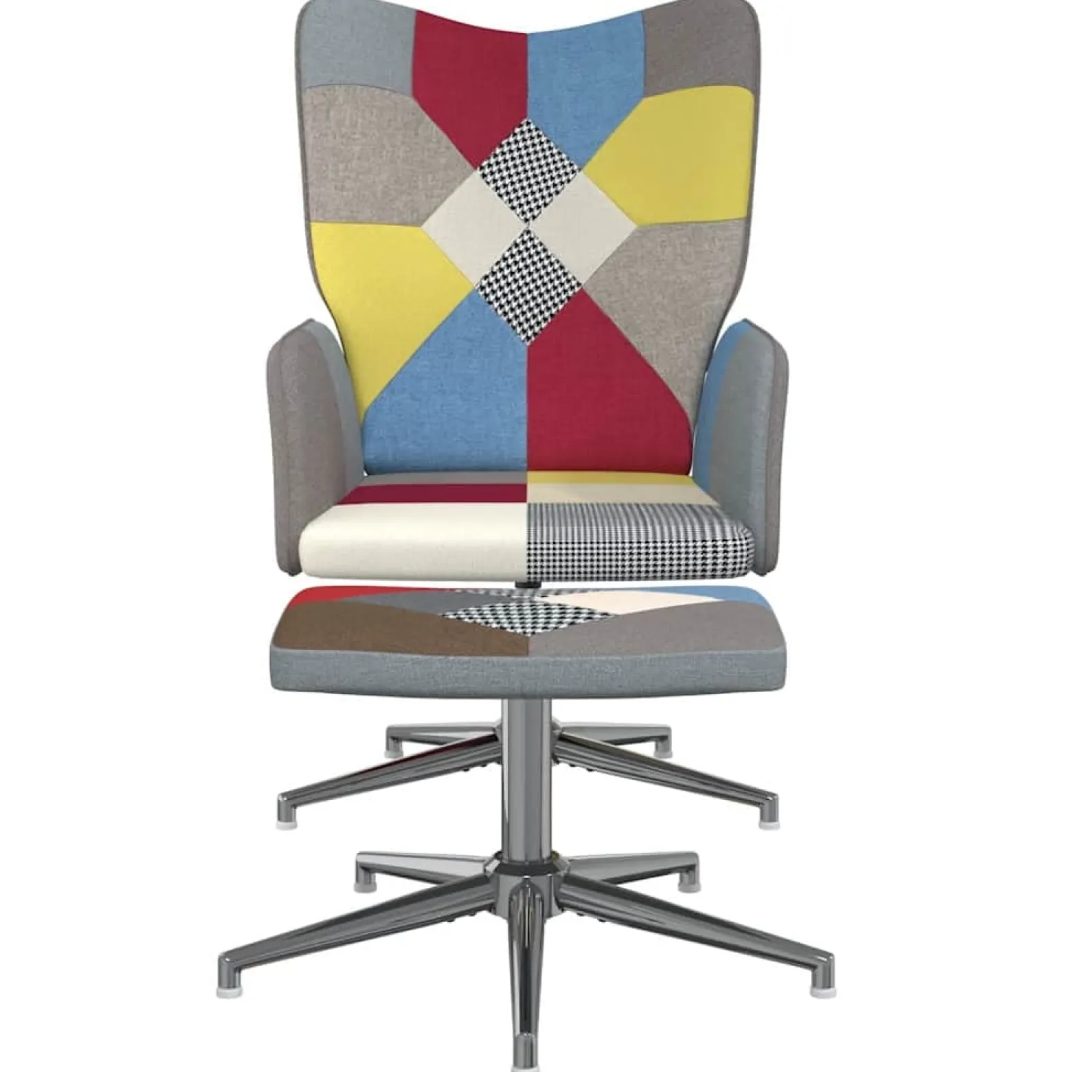 Fotel z Podnóżkiem Fotel Wypoczynkowy Do Salonu Tapicerowany Patchwork