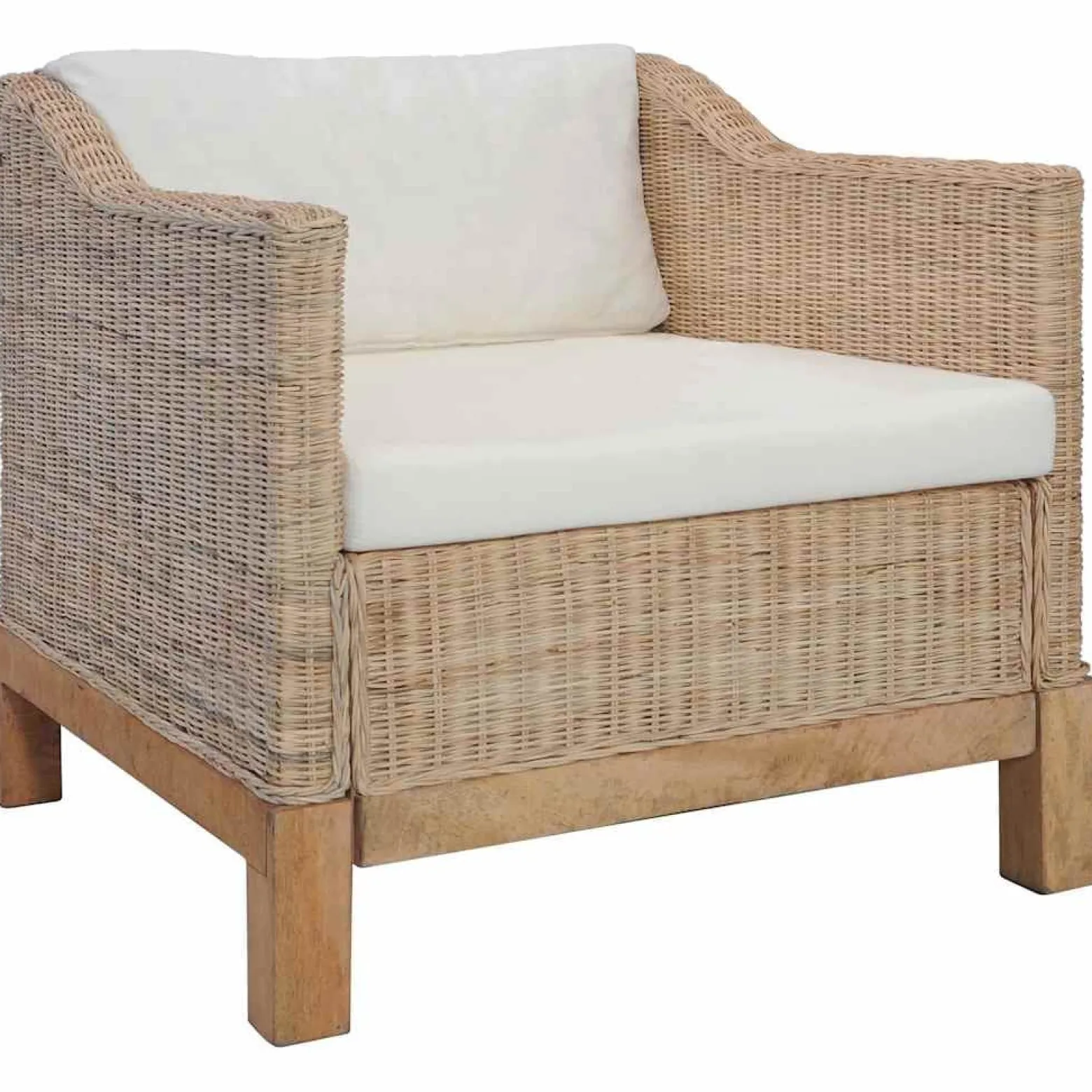 Fotel z poduszkami naturalny rattan