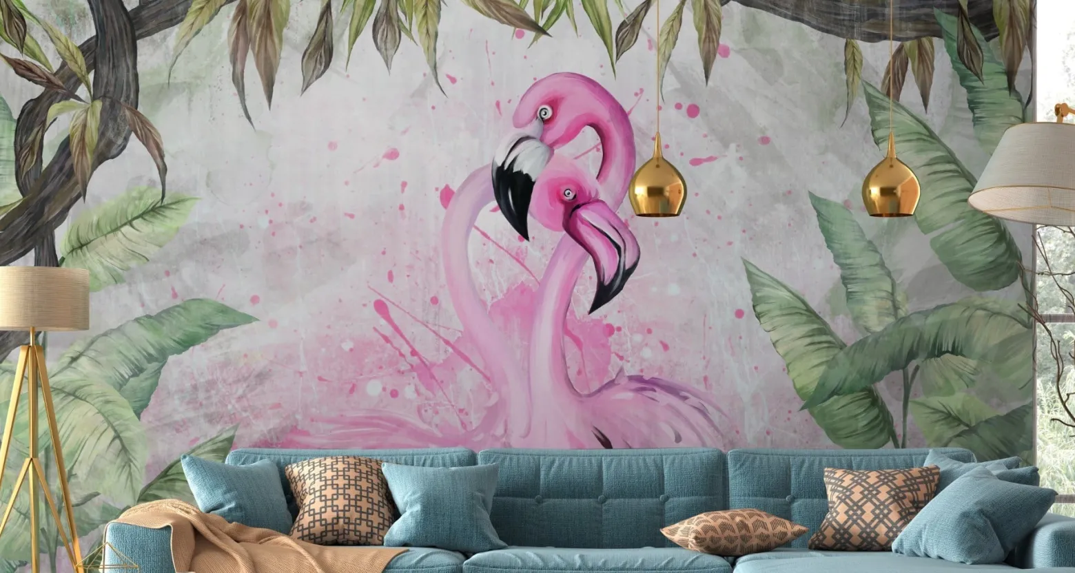 Fototapeta Abstrakcja FLAMINGI Akwarela 90x60cm