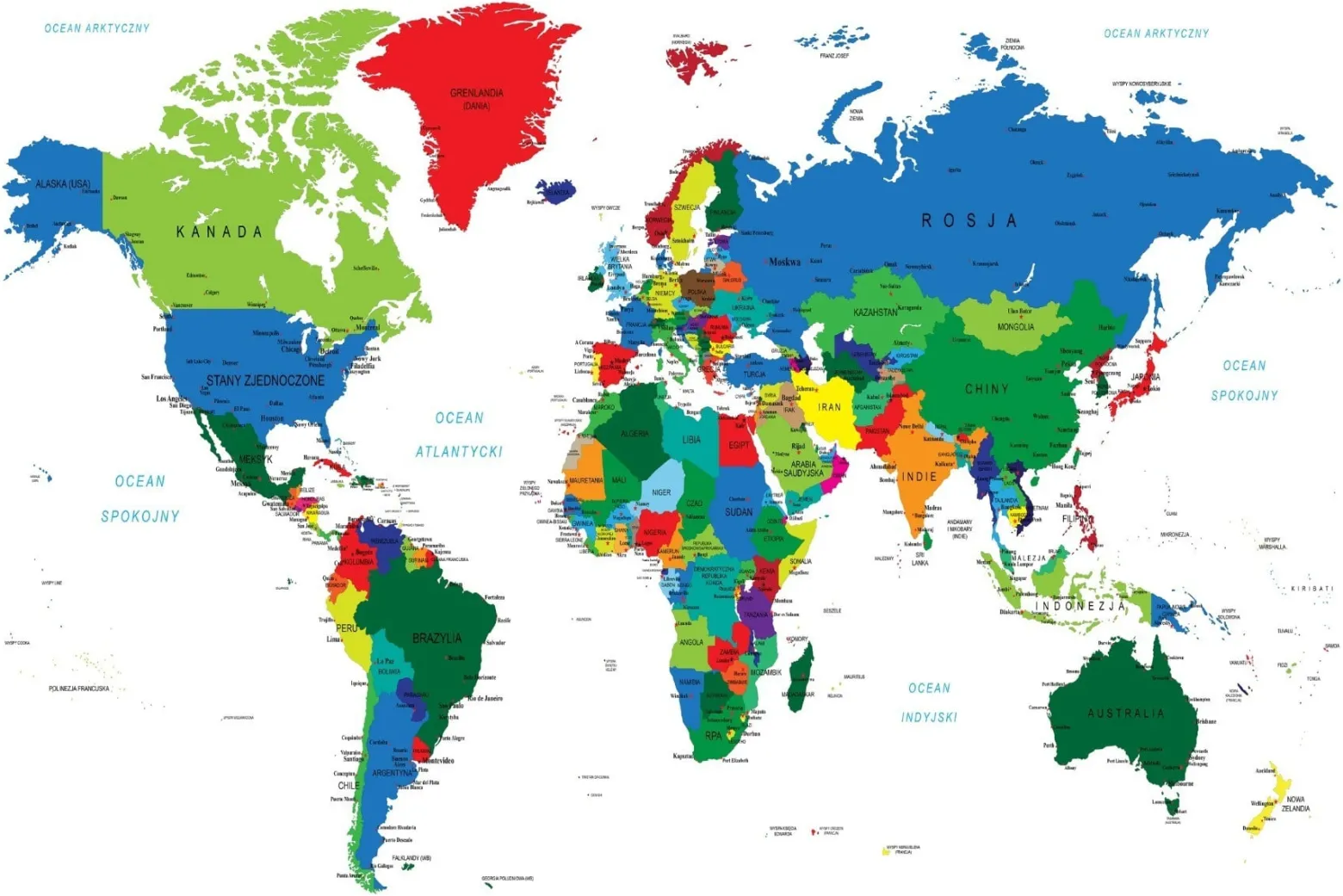 Fototapeta Kolorowa MAPA Polityczna Świata 90x60cm