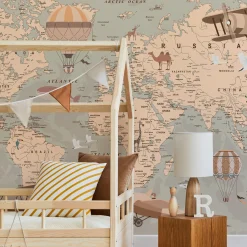 Fototapeta Mapa Świata Zwierzęta Samoloty Balony 90x60cm