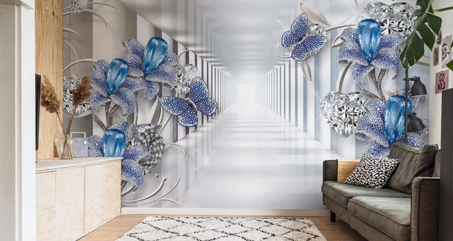 Fototapeta Abstrakcyjny tunel z kwiatami 3D 90x60cm