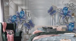 Fototapeta Abstrakcyjny tunel z kwiatami 3D 90x60cm