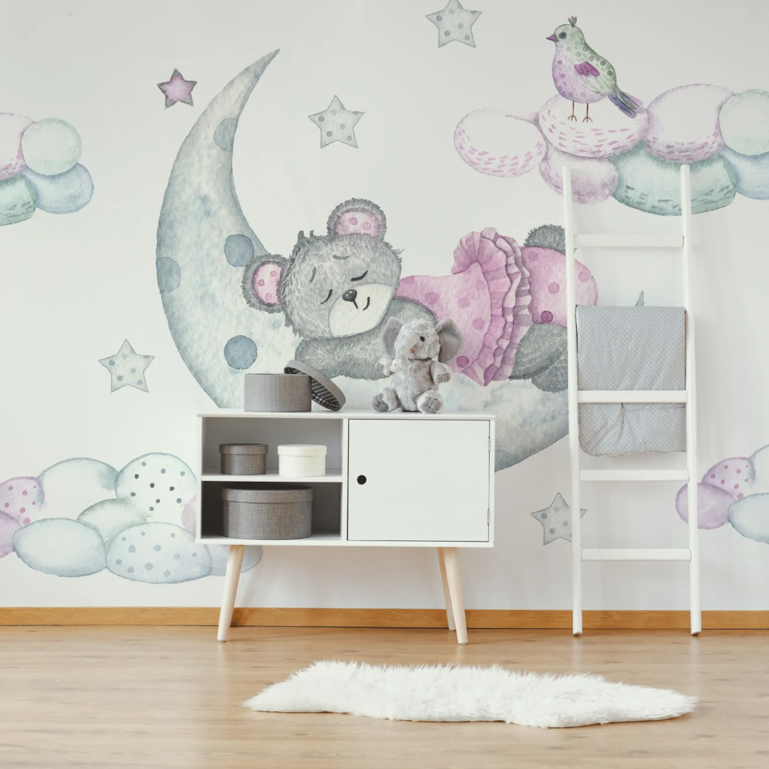 Fototapeta Akwarelowe MISIE Księżyc Chmury 90x60cm