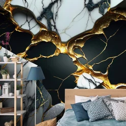 Fototapeta Ścienna Czarno-biały Marmur Efekt 3D 90x60cm